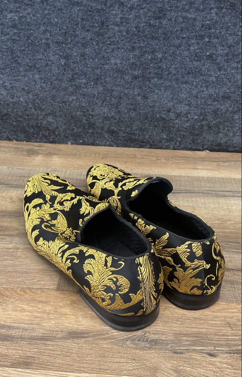 La Milano Versailles Gold Black Brocade Men's Loafers Size 9