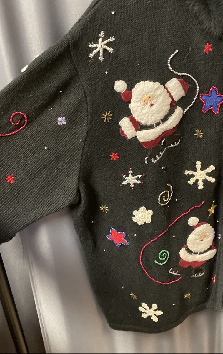 Vintage Y2K Designers Originals Studio Women's Black Santa Christmas Cardigan 2X