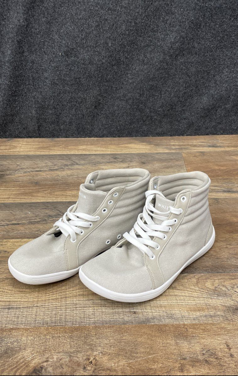 WHITIN Women's Wide Toe Box High Top Barefoot Shoes Grey Canvas Size 39 US 8