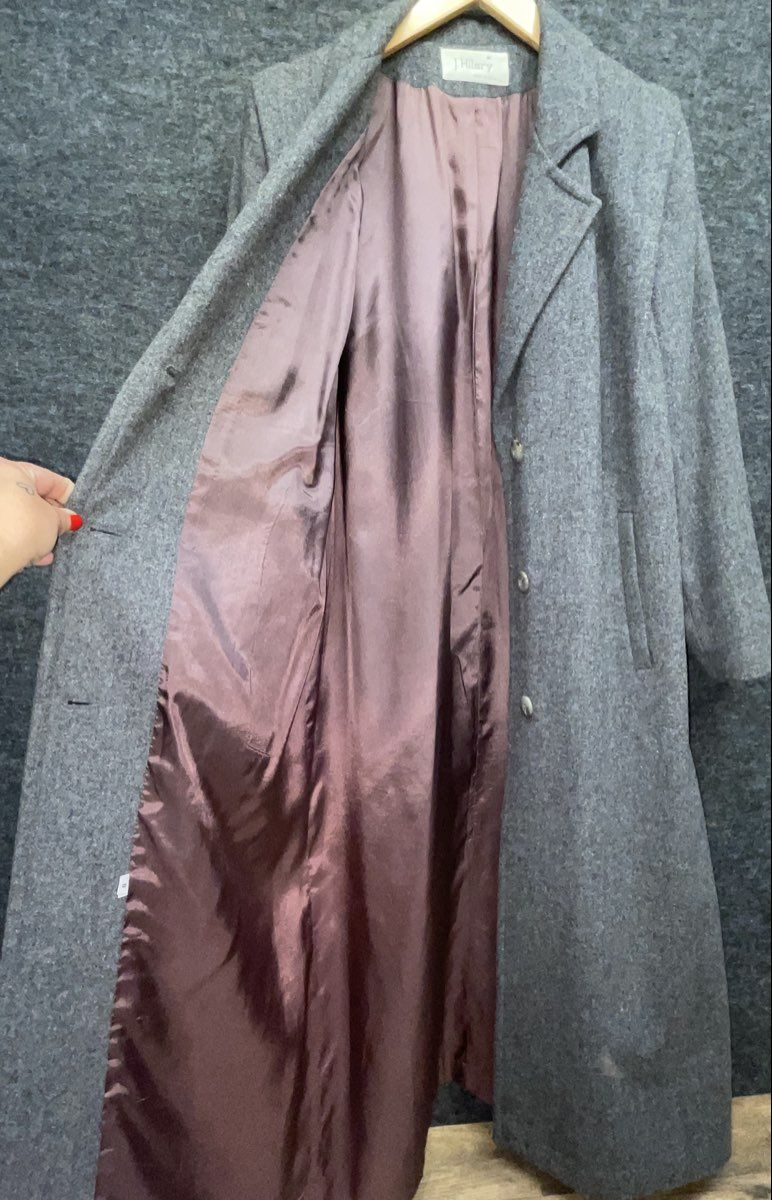 J. Hilary Women's Vintage 90s Gray Long Overcoat Notched Lapel M