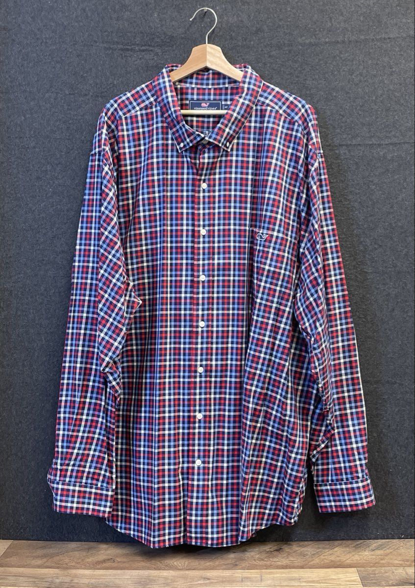 Vineyard Vines Men's Plaid Button Up Shirt Red White Blue Stretch Sz 4XT