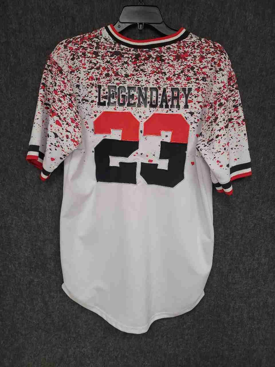 Chicago Bulls Hometown 23 Splatter V-Neck Baseball Jersey Black Lacquer Sz XL