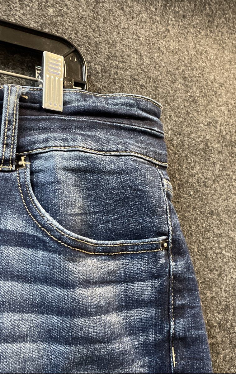 BKE Women's Blue Denim Shorts Whiskered Double Button Size 34