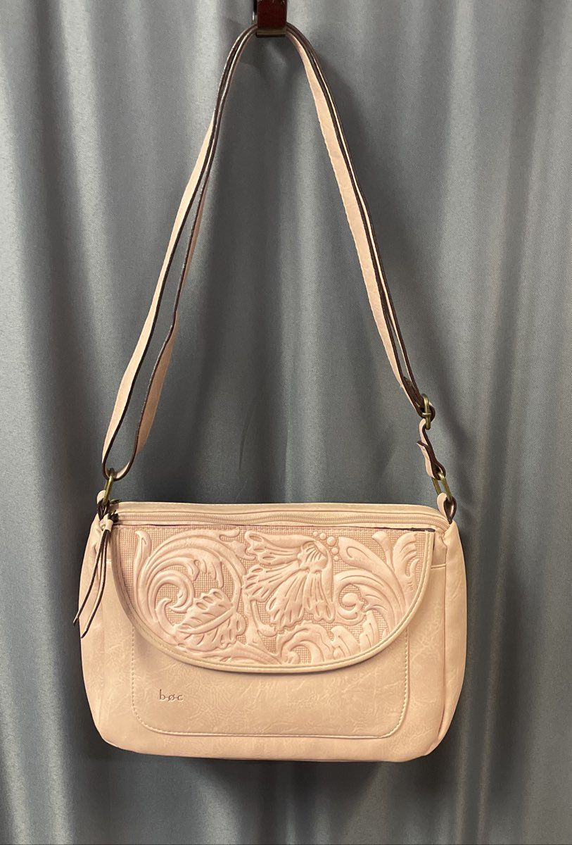 B.O.C. Born Concept Blush Pink Tooled Floral Vinyl Shoulder Bag Crossbody