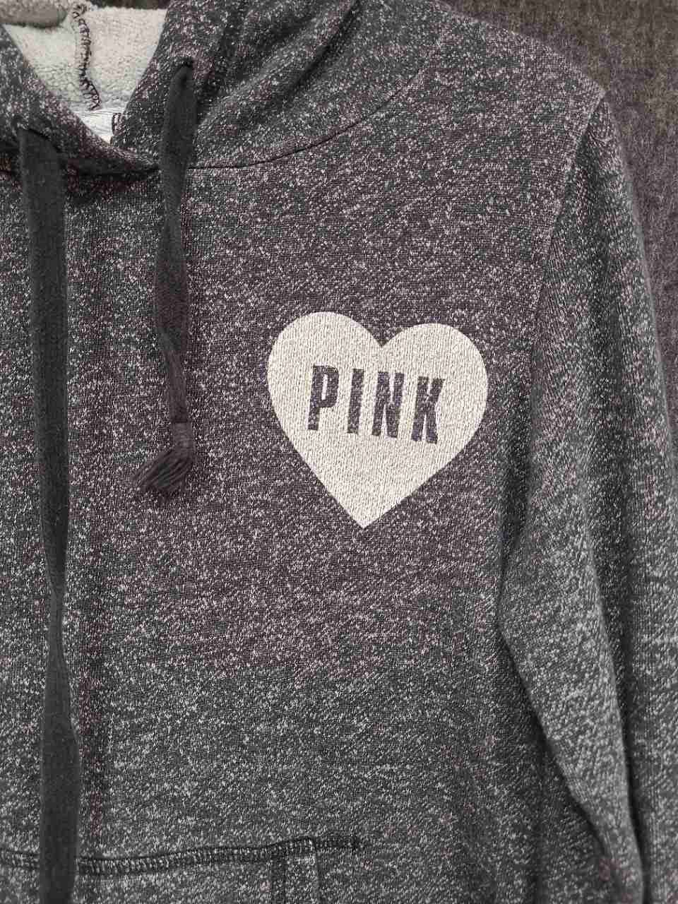 Victoria's Secret PINK Women's Gray Heart Graphic Pullover Hoodie Sz XS