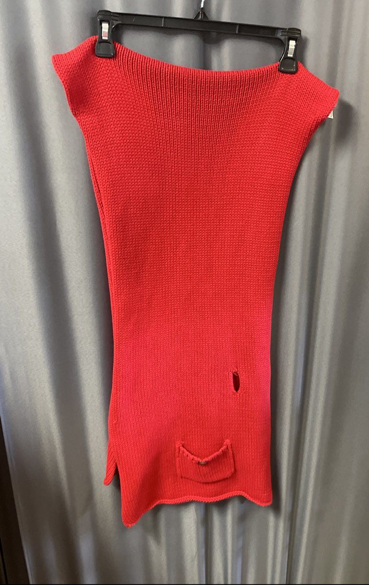 Katie Todd Women's Red 100% Cotton Chunky Knit Cardigan Scarf Large Buttons OS