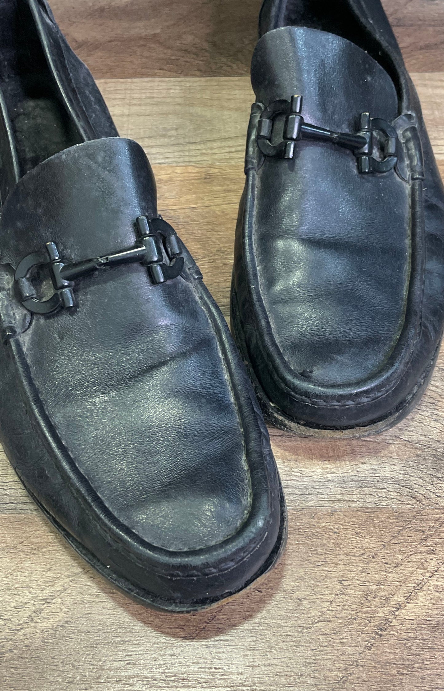 Salvatore Ferragamo Gancini Bit Black Leather Loafers Size 9 D