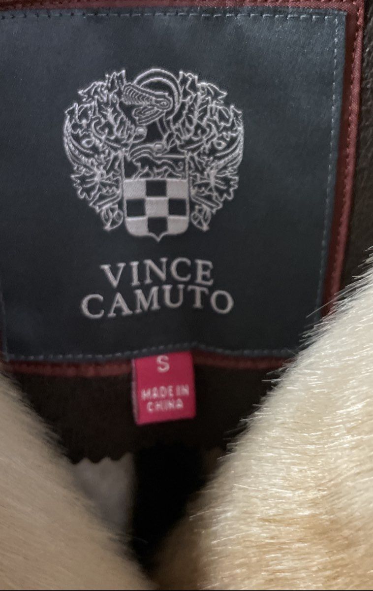 Vince Camuto Women's Brown Faux Suede Fur Trim Shearling Style Jacket Sz S