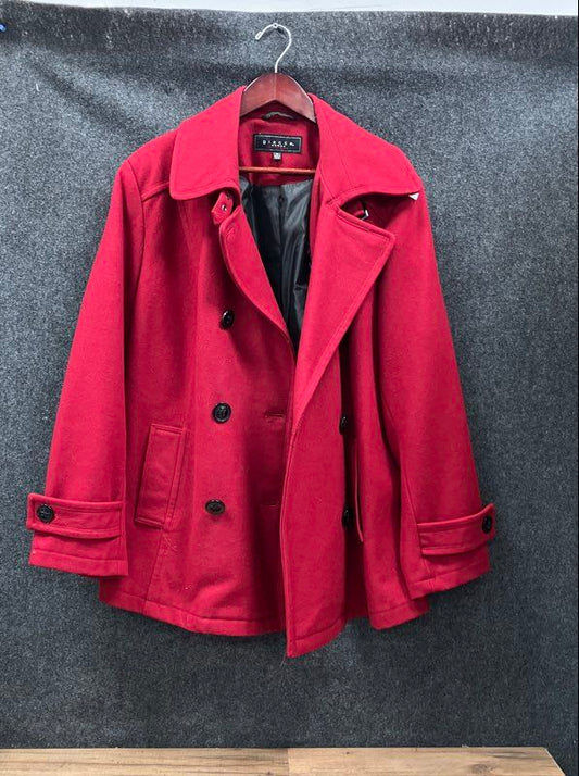 Giacca Women's Red Double Breasted Peacoat Button Front Jacket Size 2X