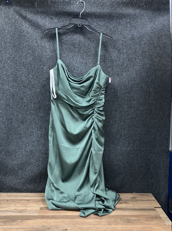Azazie x Kendall + Kylie Women's Gathered Cowl Satin Maxi Dress Green Sz A10