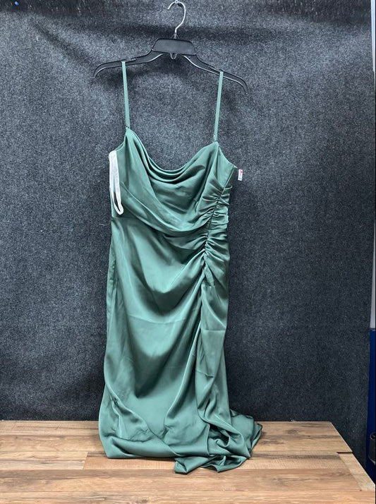 Azazie x Kendall + Kylie Women's Gathered Cowl Satin Maxi Dress Green Sz A10