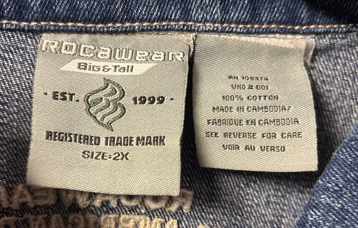 Vintage Y2K Rocawear Embroidered Denim Jacket Baggy Hip Hop Trucker Sz 2X