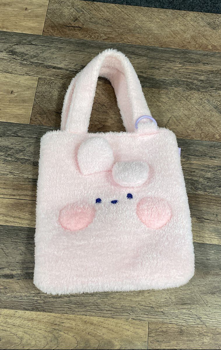 BT21 Cooky Pink Plush Faux Fur Sherpa Mini Tote Bag Handbag