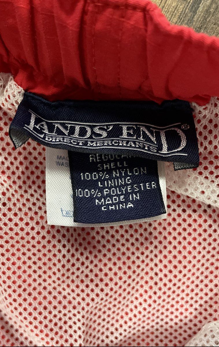 Land's End Men's Nylon Belted Swim Trunks Cargo Shorts Lot Red Blue Sz L 36-38