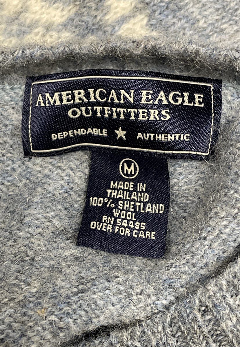 Vintage Y2K American Eagle Men's Blue Shetland Wool Fair Isle Sweater Sz M