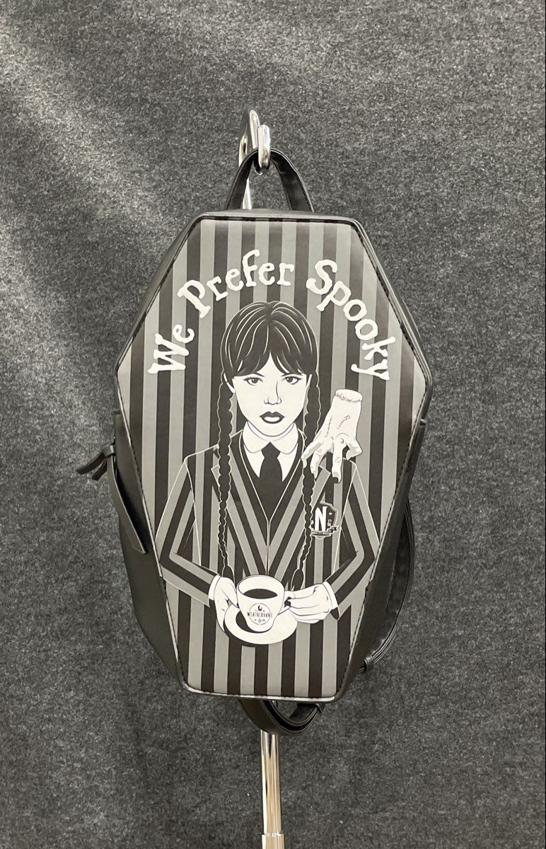 Wednesday Addams Netflix We Prefer Spooky Black Coffin Shaped Backpack