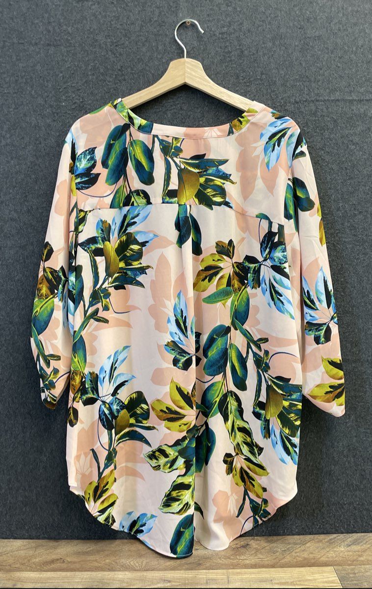 Worthington Women's Ophelia Rose Floral Blouse V-Neck Roll-Tab Sleeve NWT Sz 2X