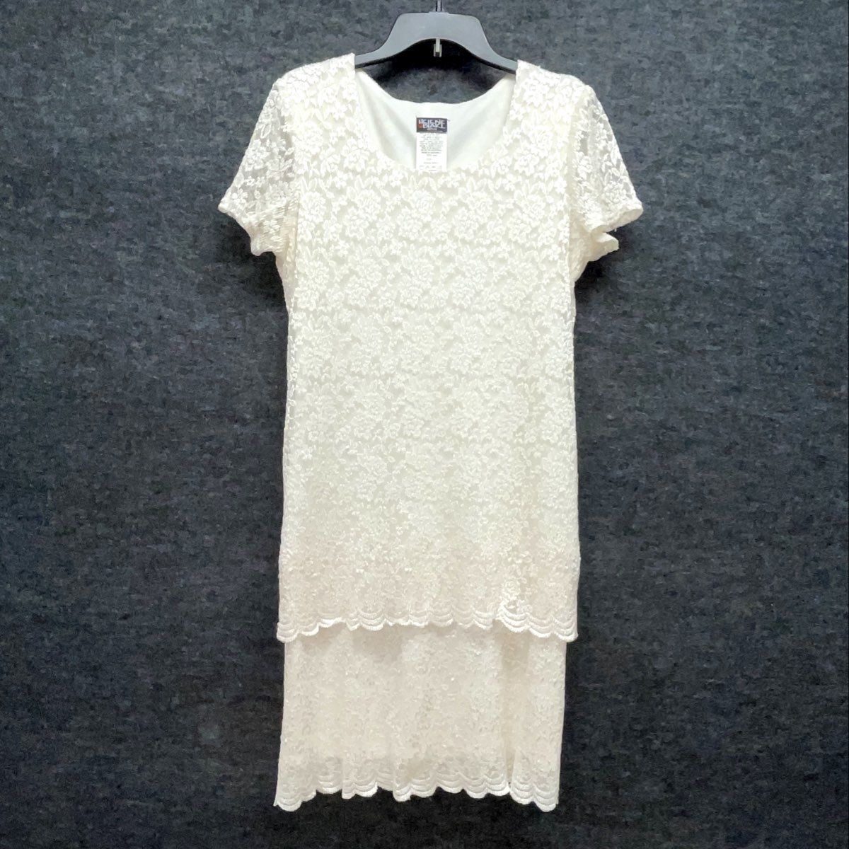 Vintage Y2K Leslie Blake Women's Ivory Floral Lace Layered Cocktail Dress Sz 10P