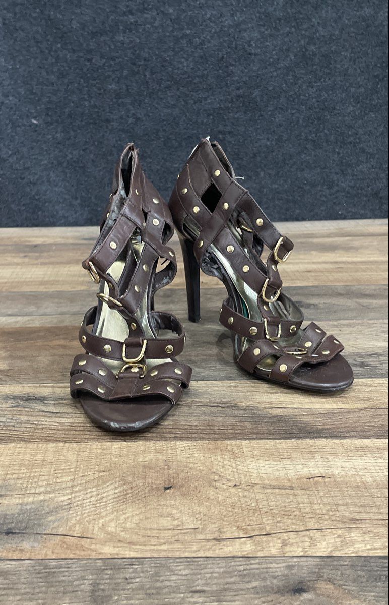 Jessica Simpson JS Brown Caged Strappy Studded Gladiator Heels Size 6.5