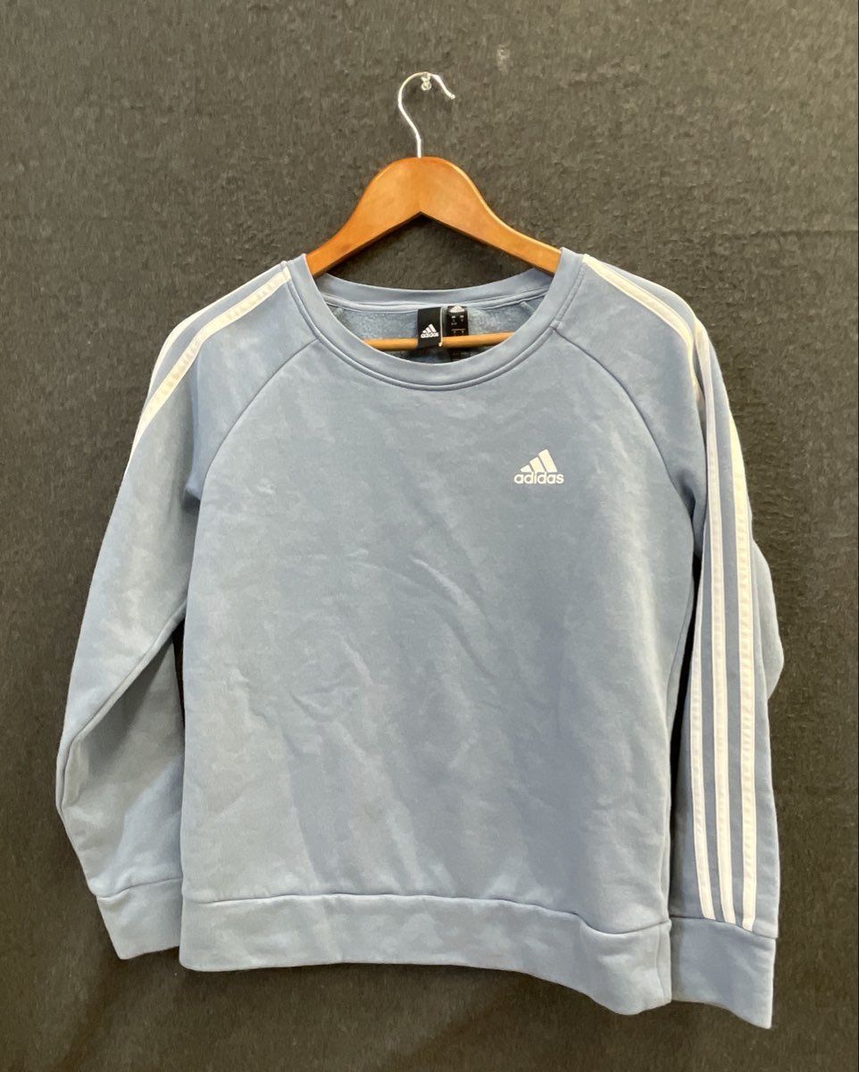 Adidas Women's Light Blue 3-Stripe Raglan Crewneck Pullover Sweatshirt Sz S