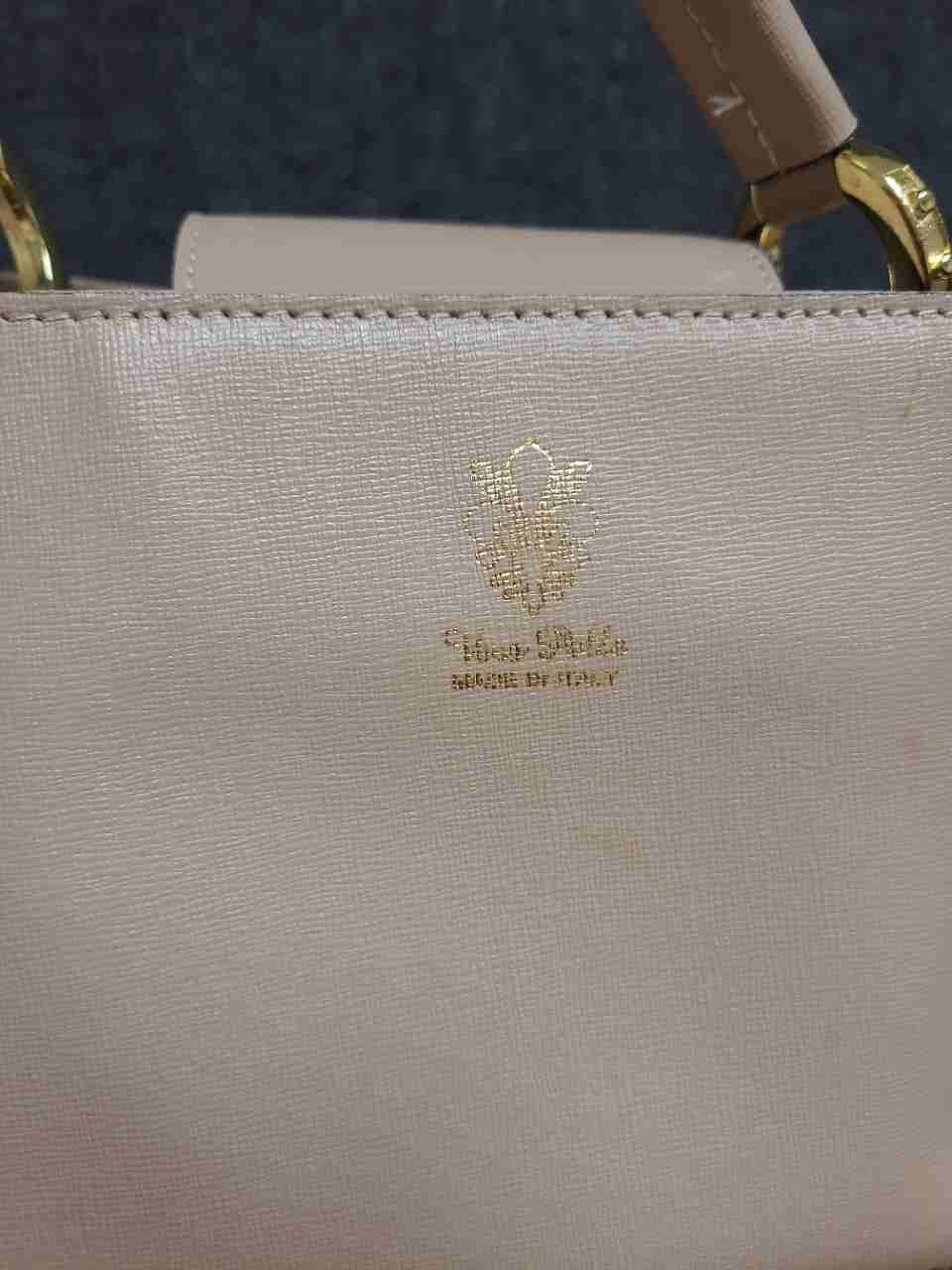 Vera Pelle Beige Saffiano Italian Leather Top Handle Satchel Bag Medium