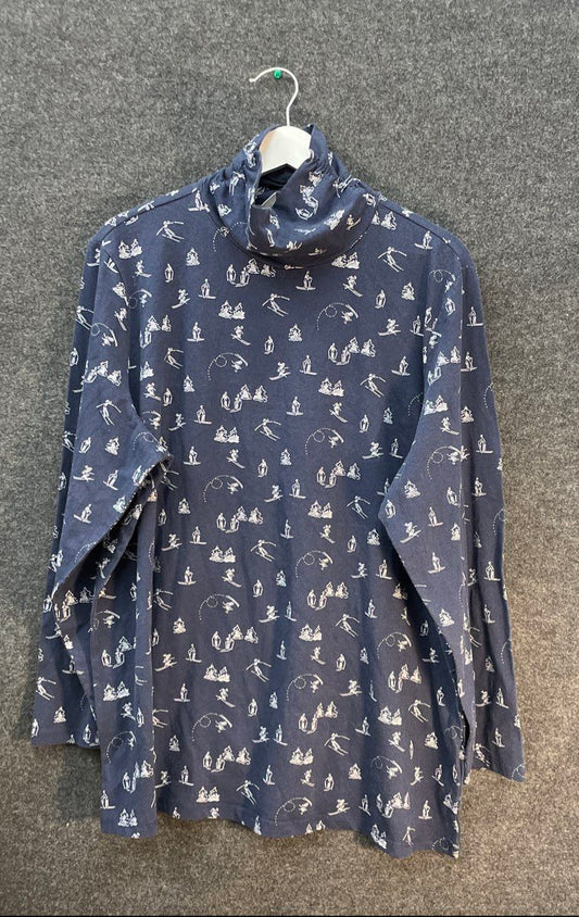 Christopher & Banks Women's Navy Blue Skier Print Turtleneck Top NWT Size 2X