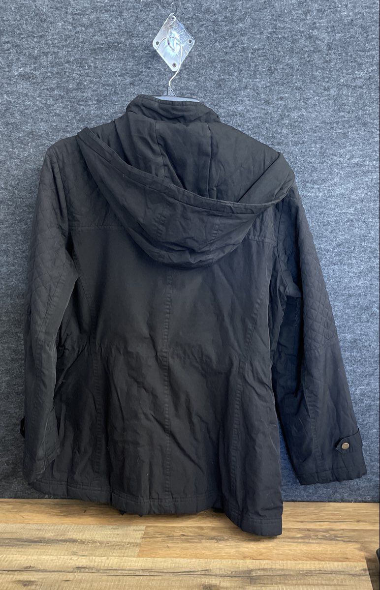 London Fog Women's Black Quilted Anorak Hooded Jacket Sz L