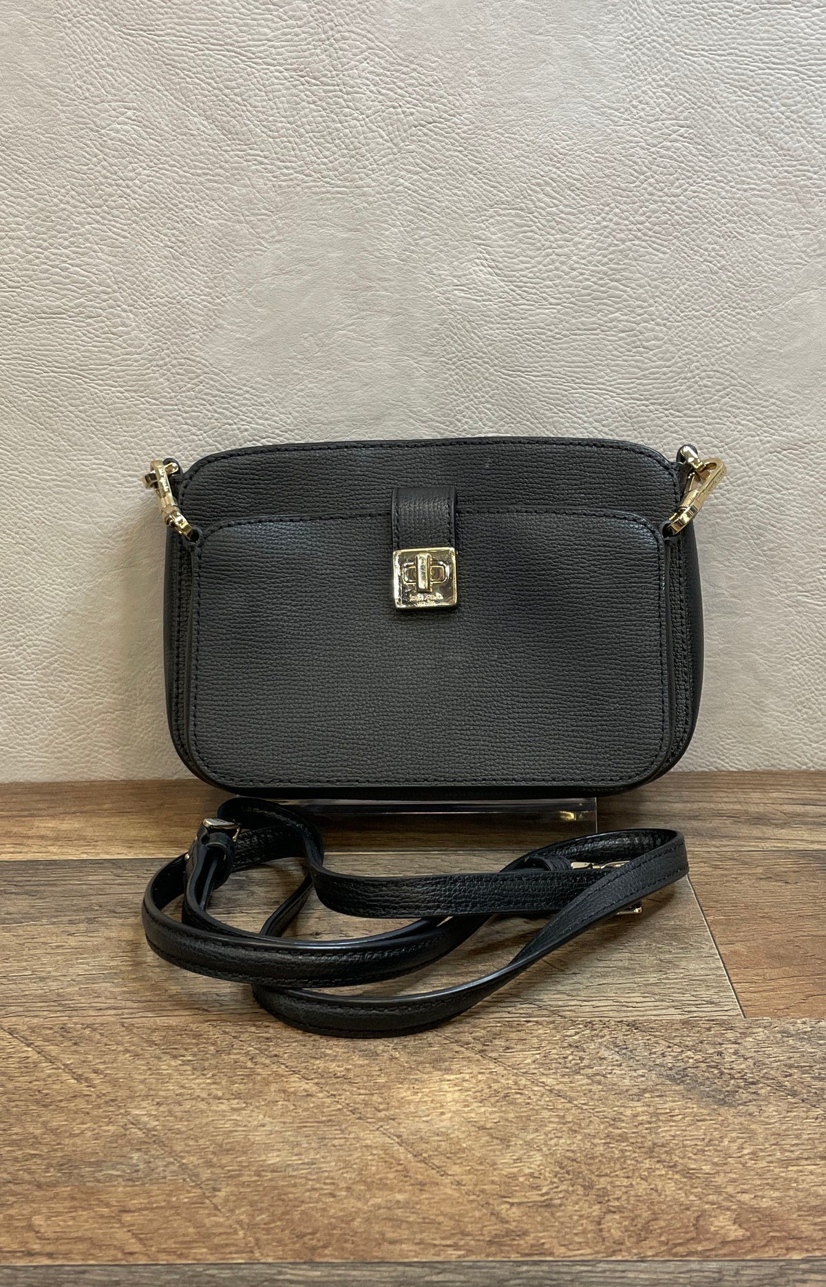 Kate Spade Black Pebbled Leather Small Crossbody Bag Gold Hardware
