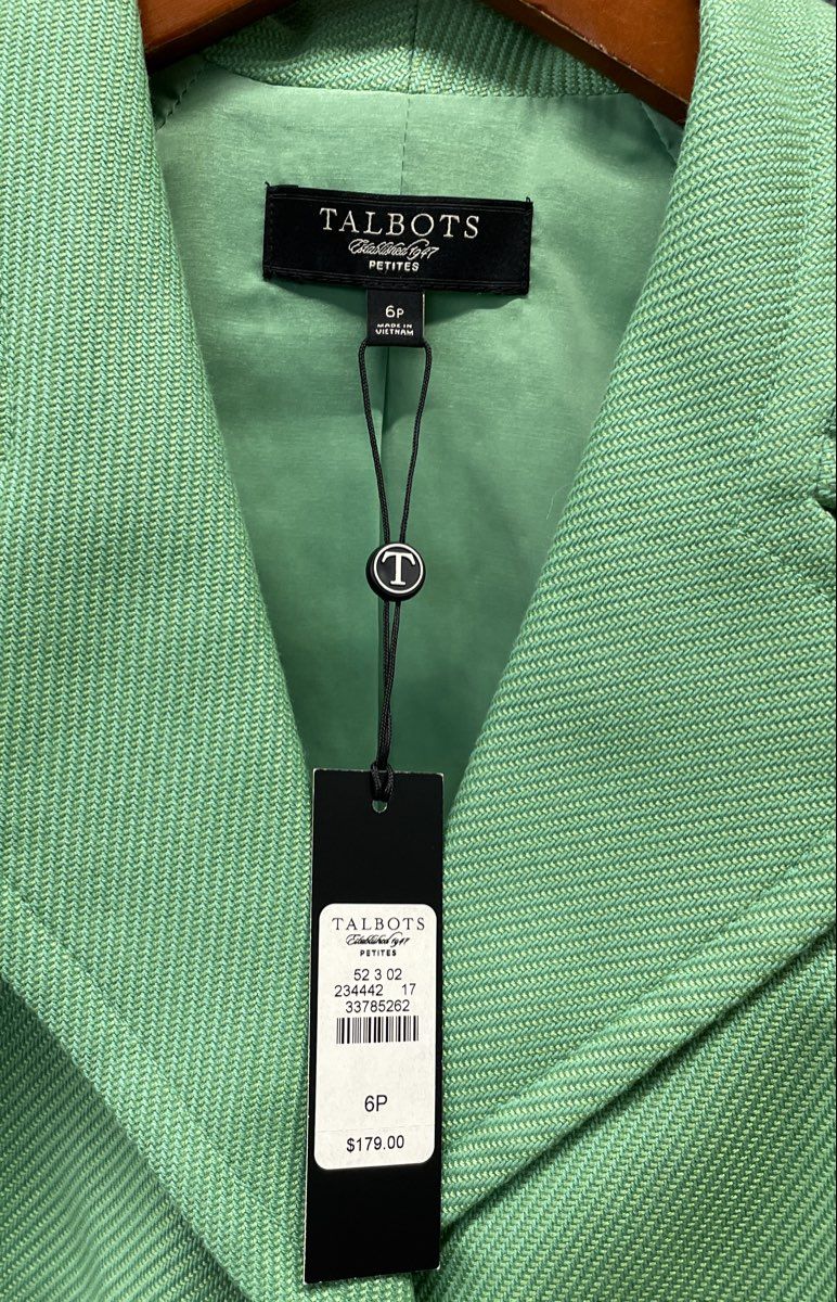 Talbots Women's Green Textured Single Button Petite Jacket Sz 6P NWT