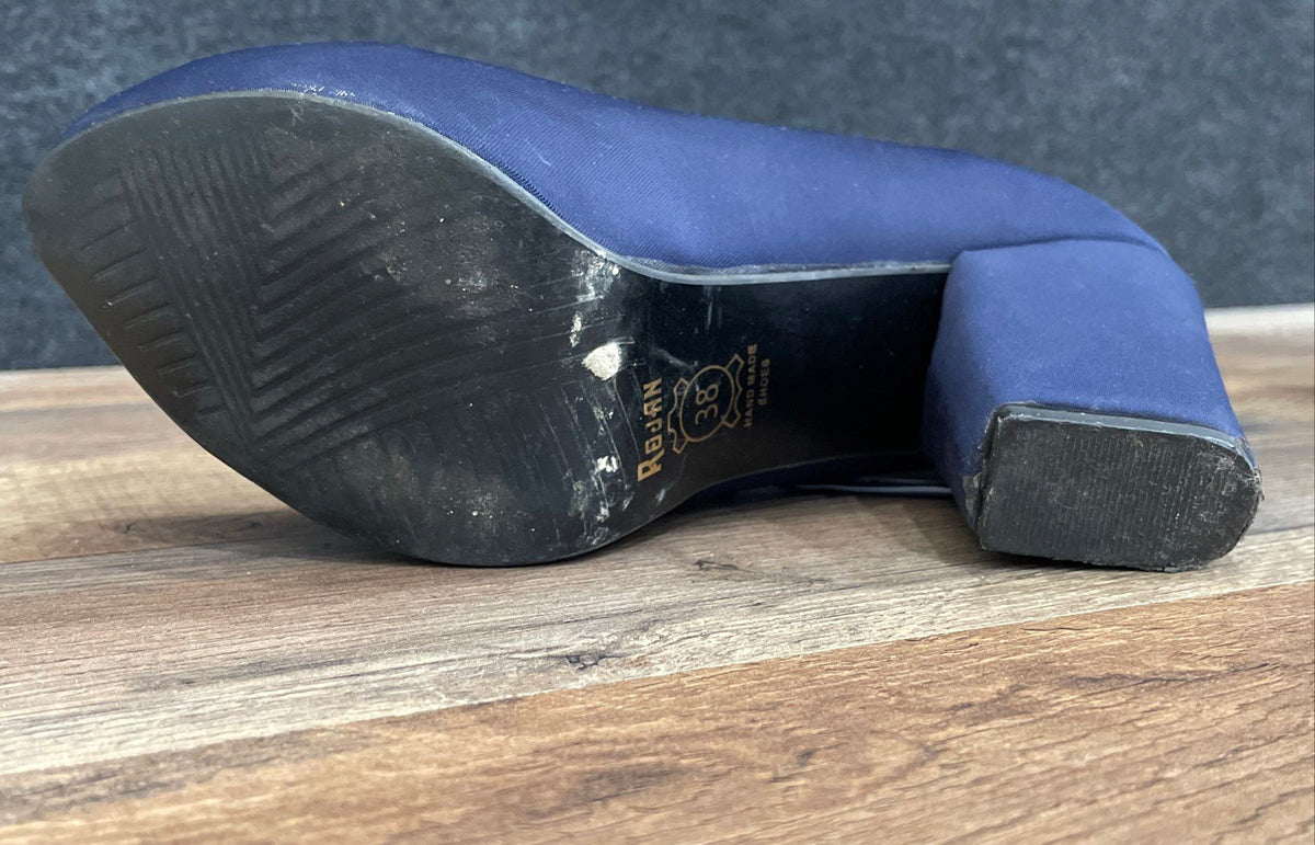 Rojan Dark Blue T-Strap Platform Block Heels Size 38