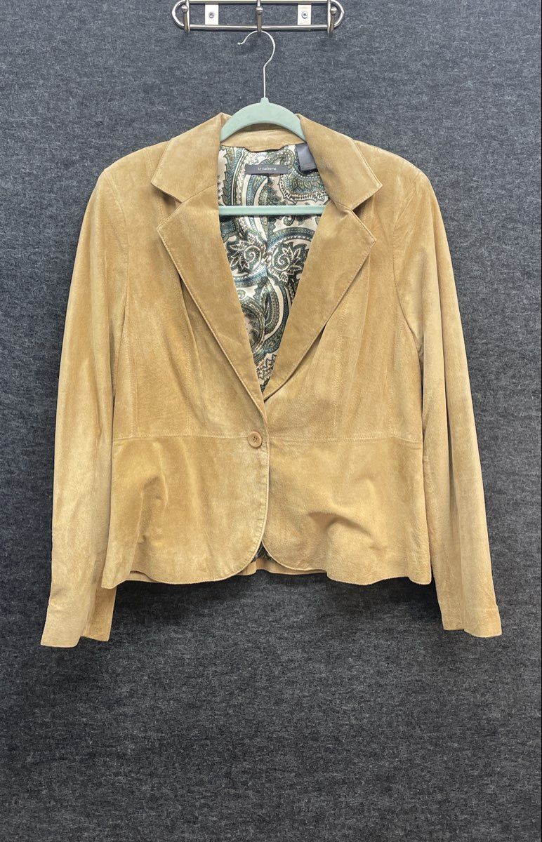 Liz Claiborne Women's Tan Suede Leather Single Button Blazer Jacket Sz 14