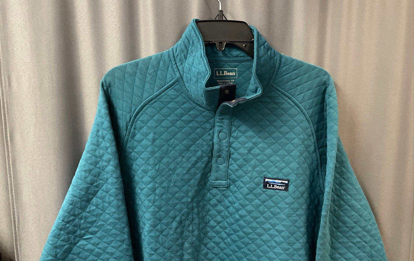 L.L.Bean Men's Teal Blue Quilted Quarter-Snap Pullover Sweatshirt Sz L