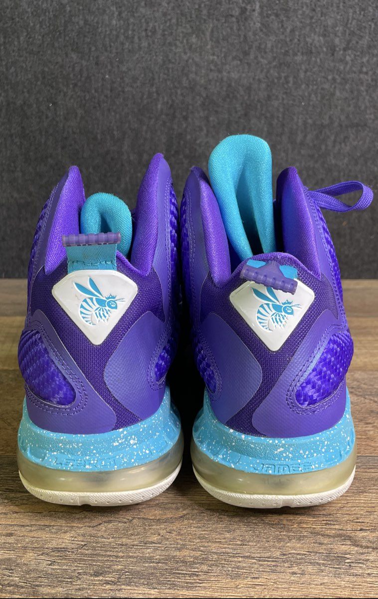 Nike LeBron 9 Summit Lake Hornets Purple Turquoise Basketball Shoes Size 6Y