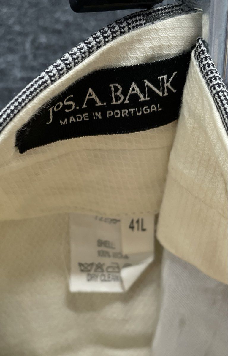 Jos A Bank Men's Grey Glen Check 100% Wool 3-Button Suit 46L Jacket 41L Pants