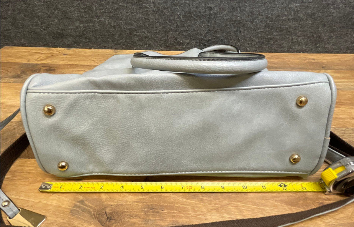 Mellow World Dusty Blue Faux Leather Triple Compartment Tote Bag Gold Hardware