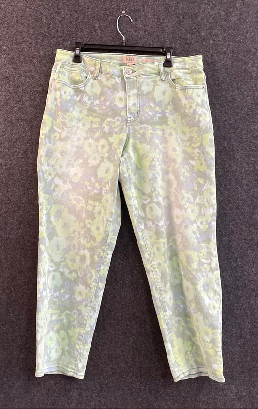 LOGO Lori Goldstein Women's Green Floral Cropped Ankle Jeans Size 12