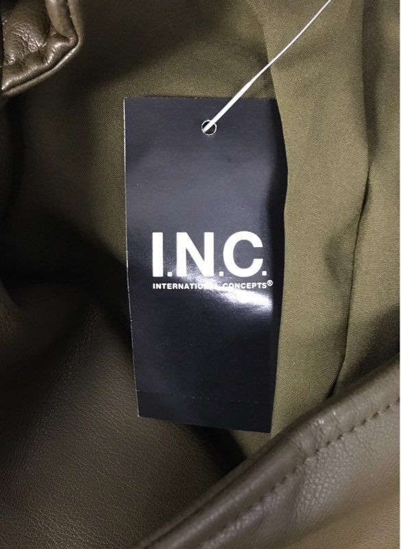 INC International Concepts Women's Olive Faux Leather Moto Jacket NWT Sz L