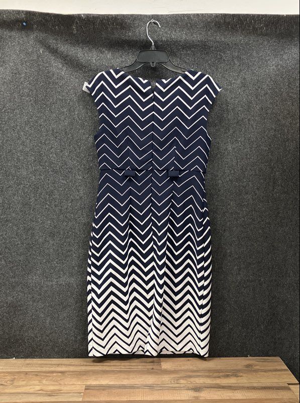 CB Established 1962 Women's Navy Chevron Zigzag Sheath Pencil Dress Sz 8