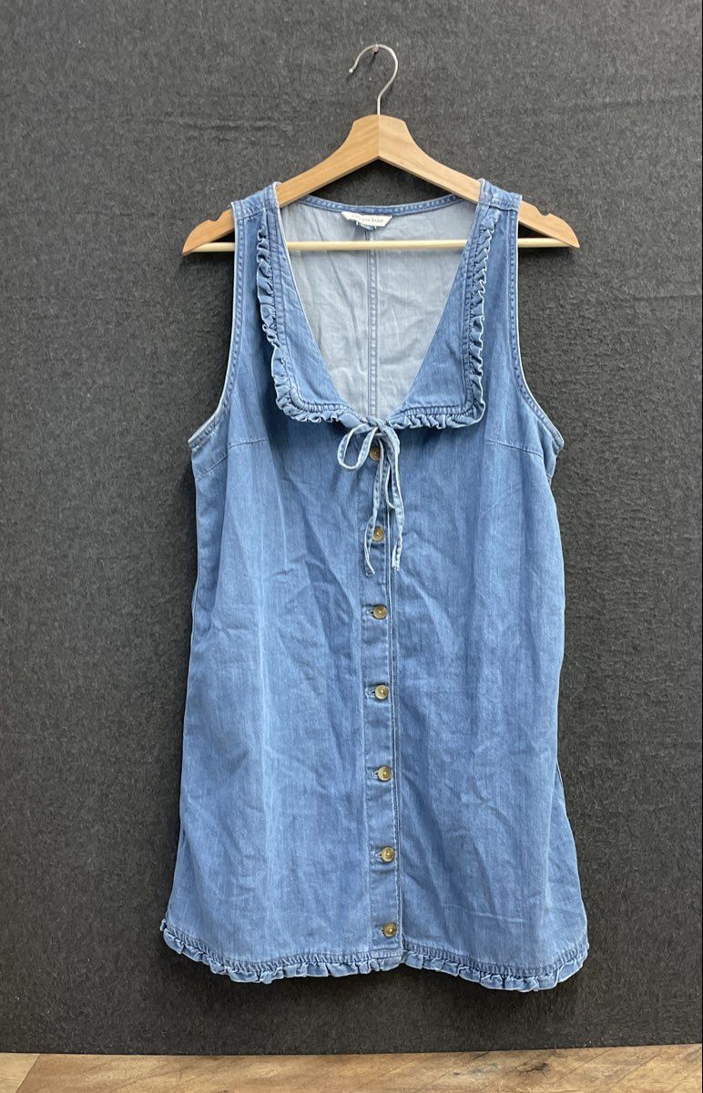 American Eagle Women's Chambray Button Up Dress Blue Ruffle Sz M