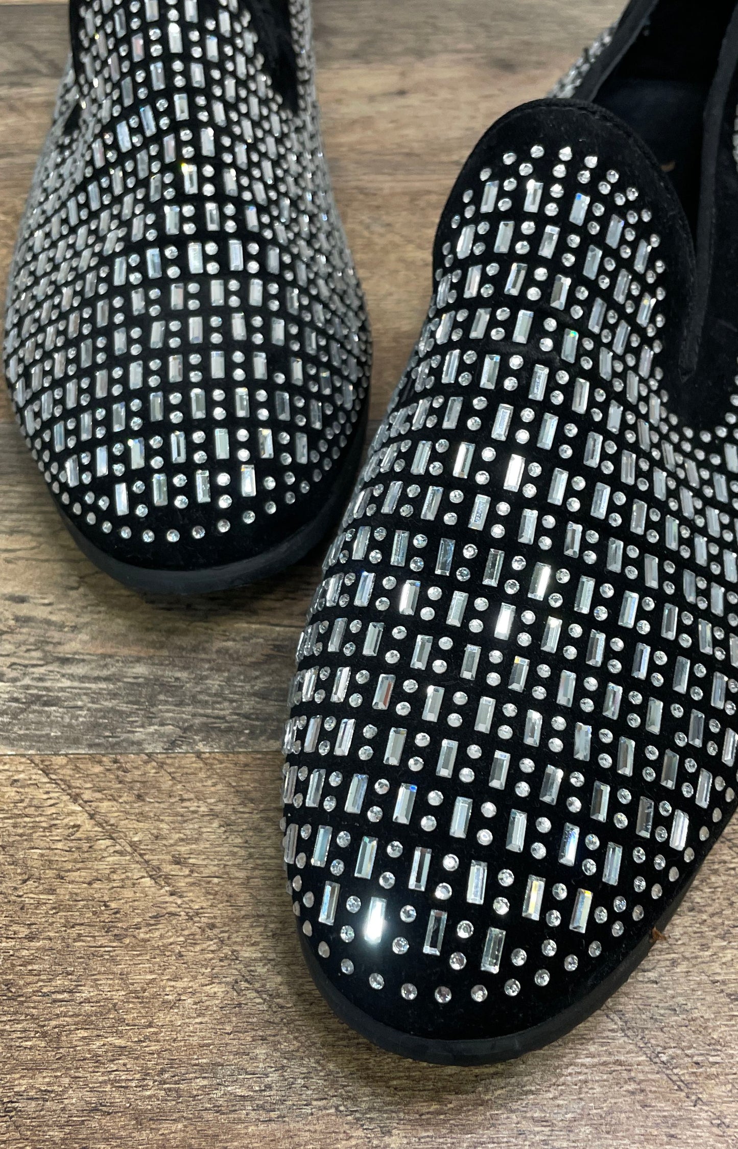 NXY Rhinestone Studded Black Silver Smoking Slipper Loafers Women's 11