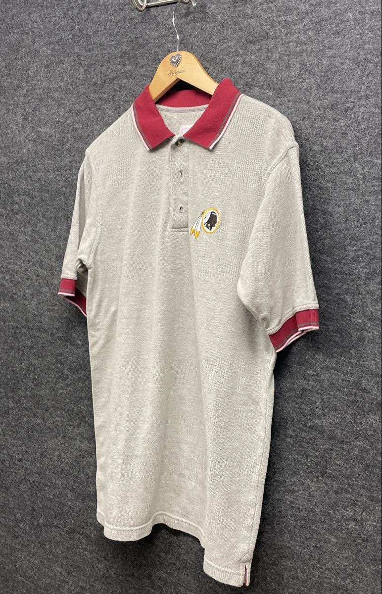 NFL Football Washington Redskins Polo Shirt Short Sleeve Grey Mens Size Medium