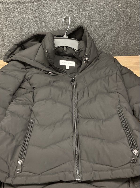 Calvin Klein Women's Black Quilted Hooded Zip Up Puffer Coat Size S