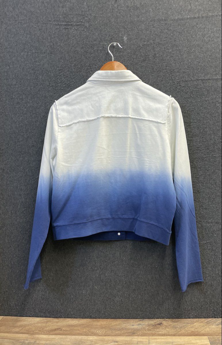 525 Women's Ombre Denim Jacket White Blue Dip Dye Frayed Hem Trucker Sz M