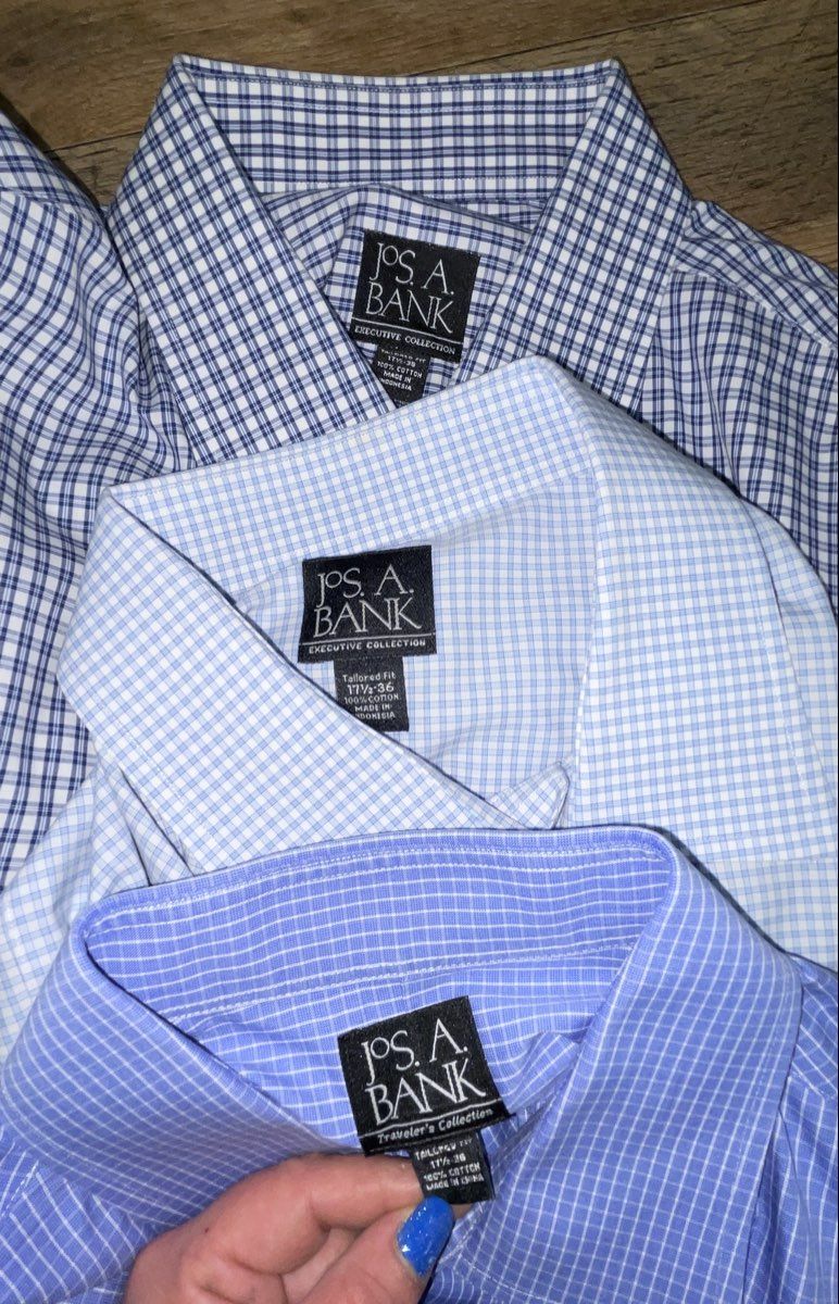 Jos. A. Bank Men's Tailored Fit Dress Shirt Lot of 3 Blue Checks 17.5 36