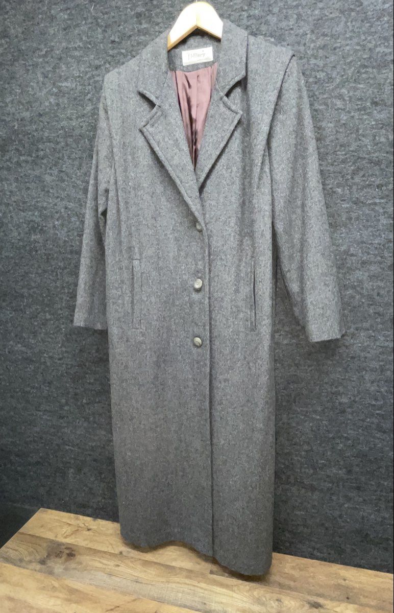 J. Hilary Women's Vintage 90s Gray Long Overcoat Notched Lapel M