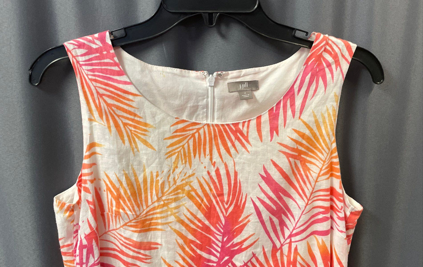 J. Jill Women's Palm Branch Shift Dress Multicolor Linen Cotton Lined Sz 4