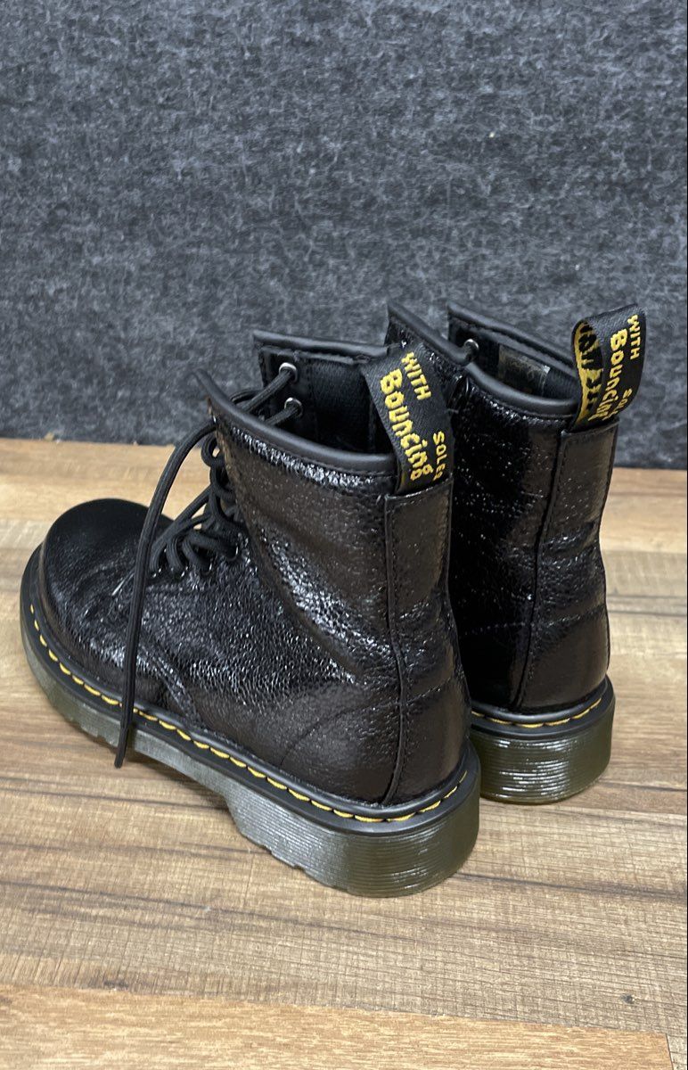 Dr. Martens 1460 J Black Crinkle Leather Lace-Up Boots Size US 3