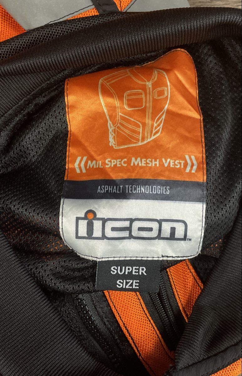 Icon Men's Mil Spec Mesh Motorcycle Safety Vest Orange Hi-Vis Reflective Super