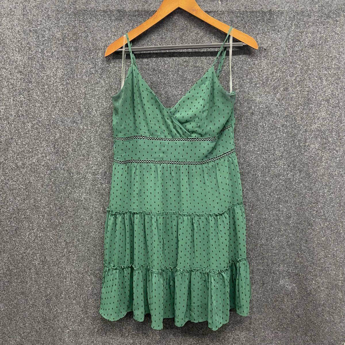 Trixxi Women's Green Swiss Dot Tiered Sleeveless Fit & Flare Dress Sz XL