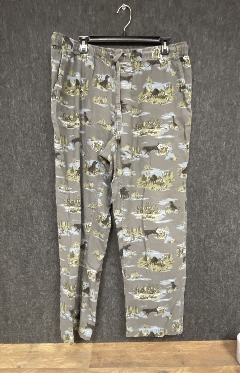 Eddie Bauer Men's Pajama Lounge Pants Grey Black Lab Dog Hunting Print Sz L